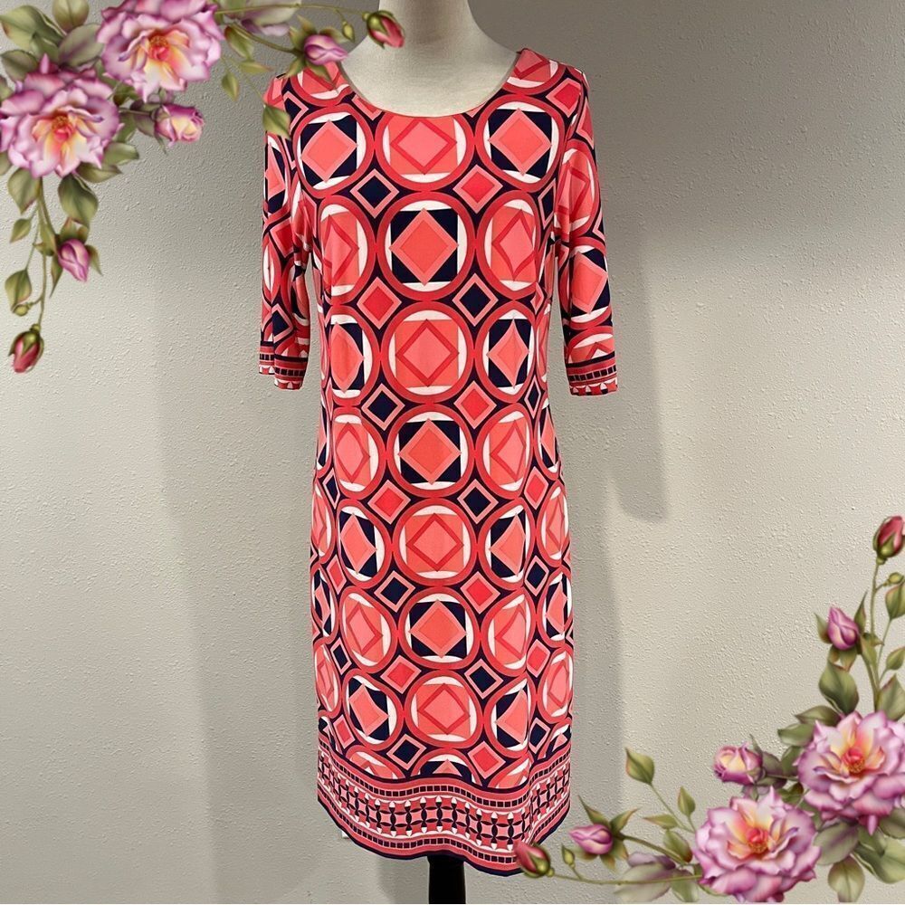 Madison Leigh Pink and‎ Orange Sheath Dress 3/4 Cuffed Sleeves size 10